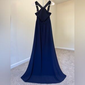 Lulus Formal Bridesmaid Navy Blue Feminine Halter Neck Dress